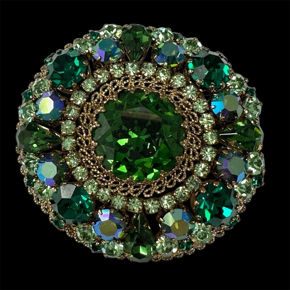 Austria Uranium Glass Vintage Rhinestone Brooch